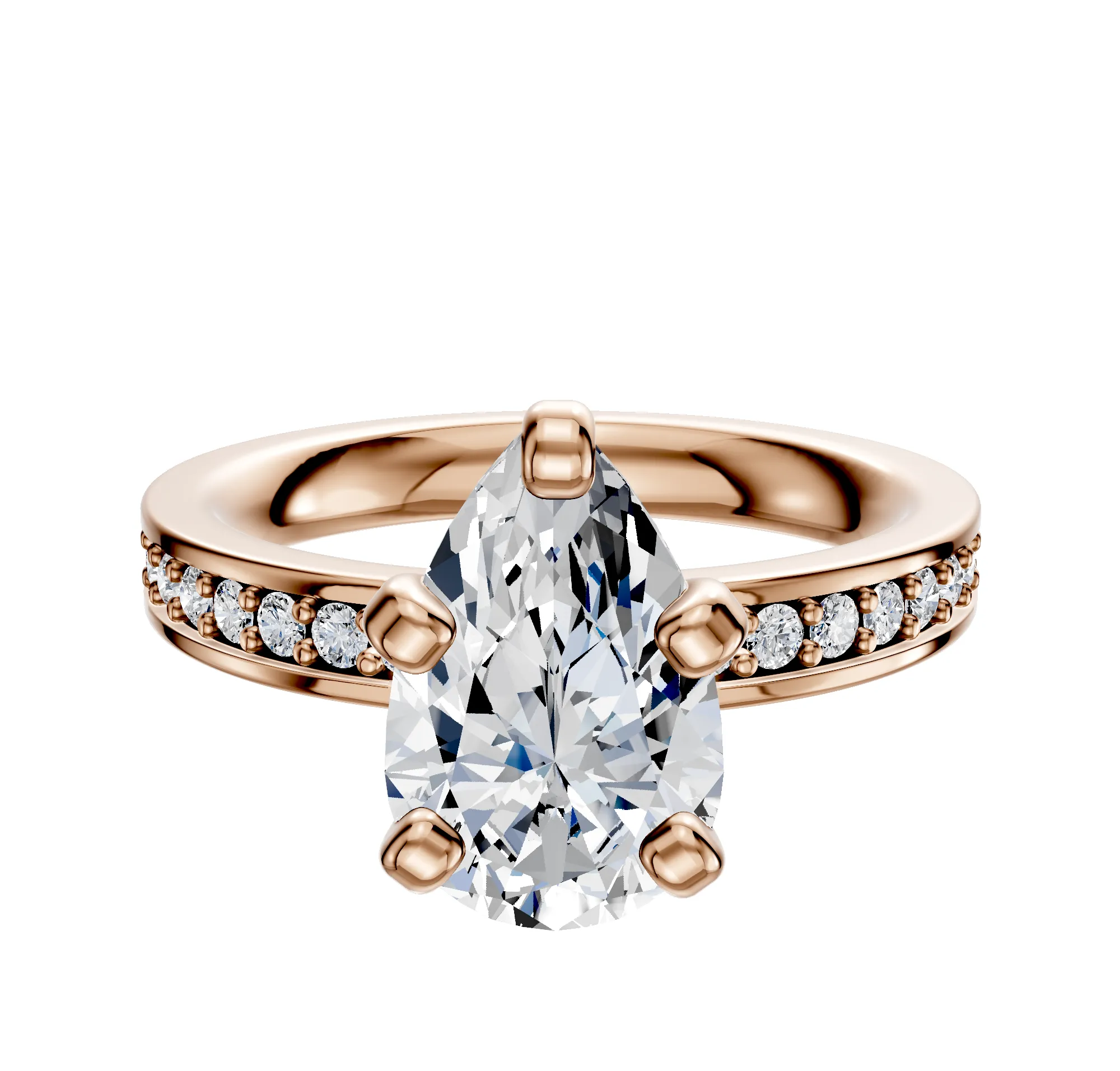 18K Rose Gold 4 Prong Classic Flat 1-Row-Pave 2.5mm Engagement Ring sold by Promise By Effy