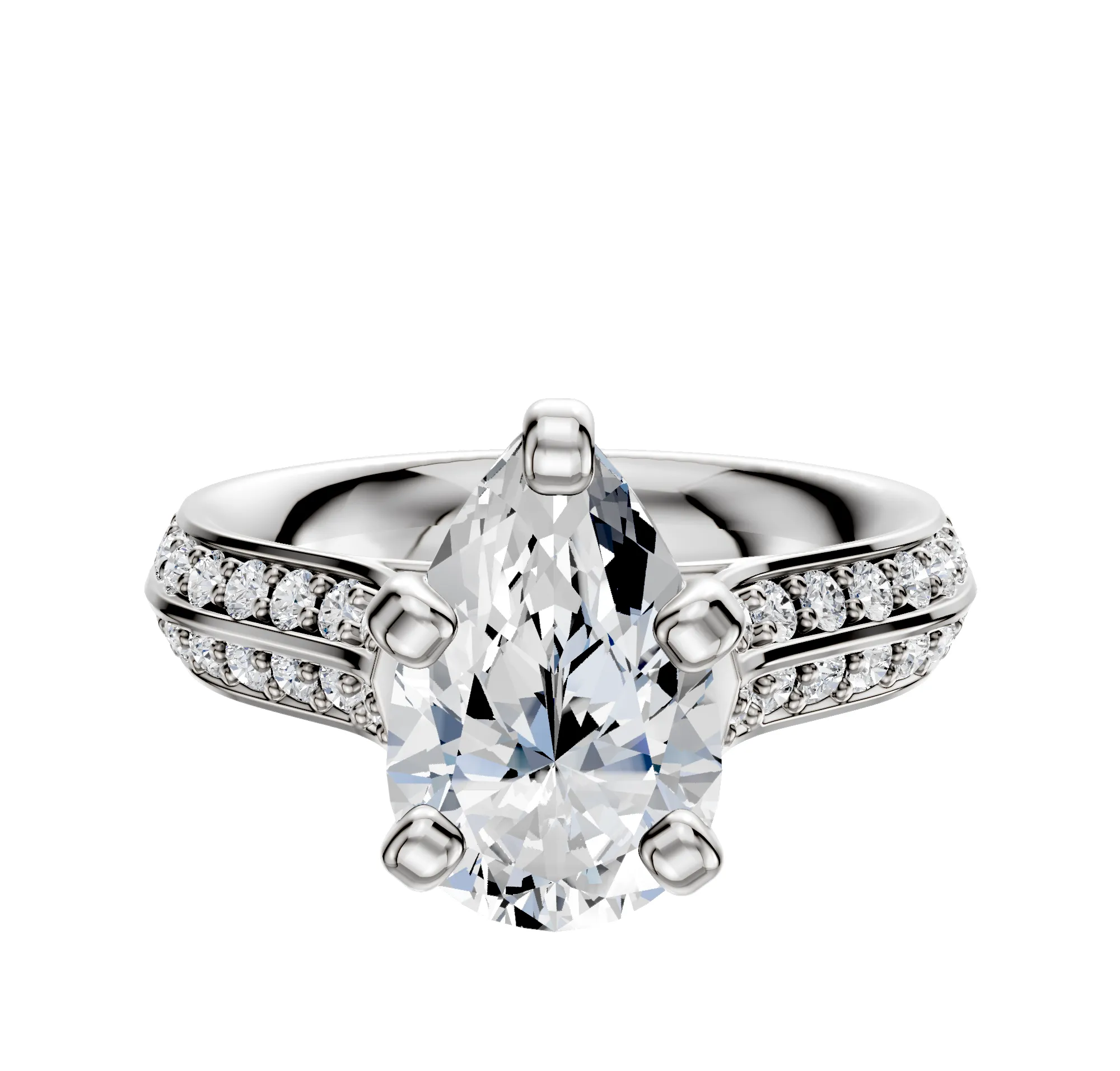 14K White Gold 4 Prong Cathedral Knife Edge 1-Row-Pave 2.5mm Engagement Ring sold by Promise By Effy