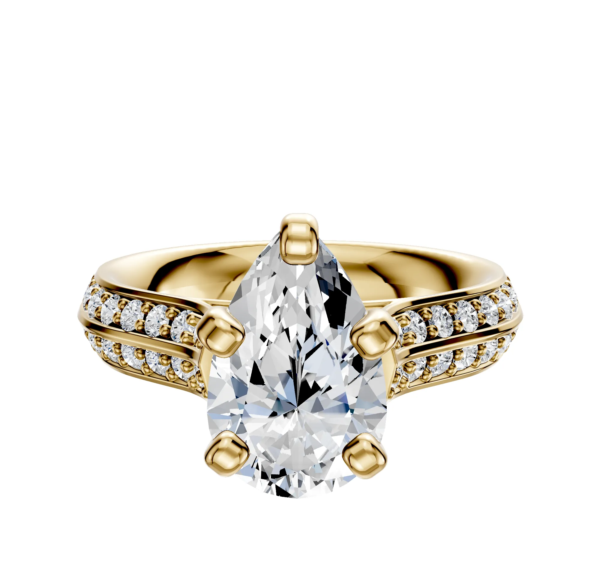 14K Yellow Gold 4 Prong Cathedral Knife Edge 1-Row-Pave 2.5mm Engagement Ring sold by Promise By Effy