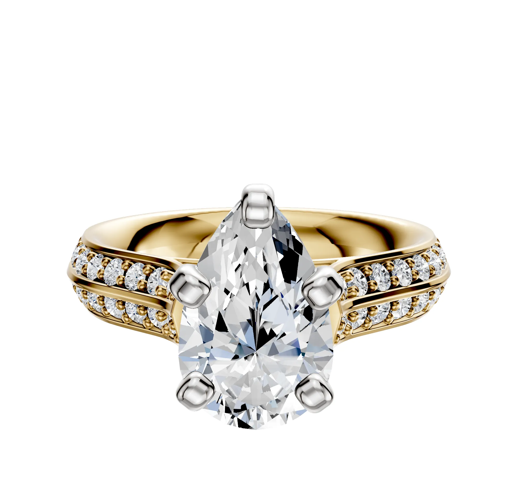 14K Two Tone 4 Prong Cathedral Knife Edge 1-Row-Pave 2.5mm Engagement Ring sold by Promise By Effy