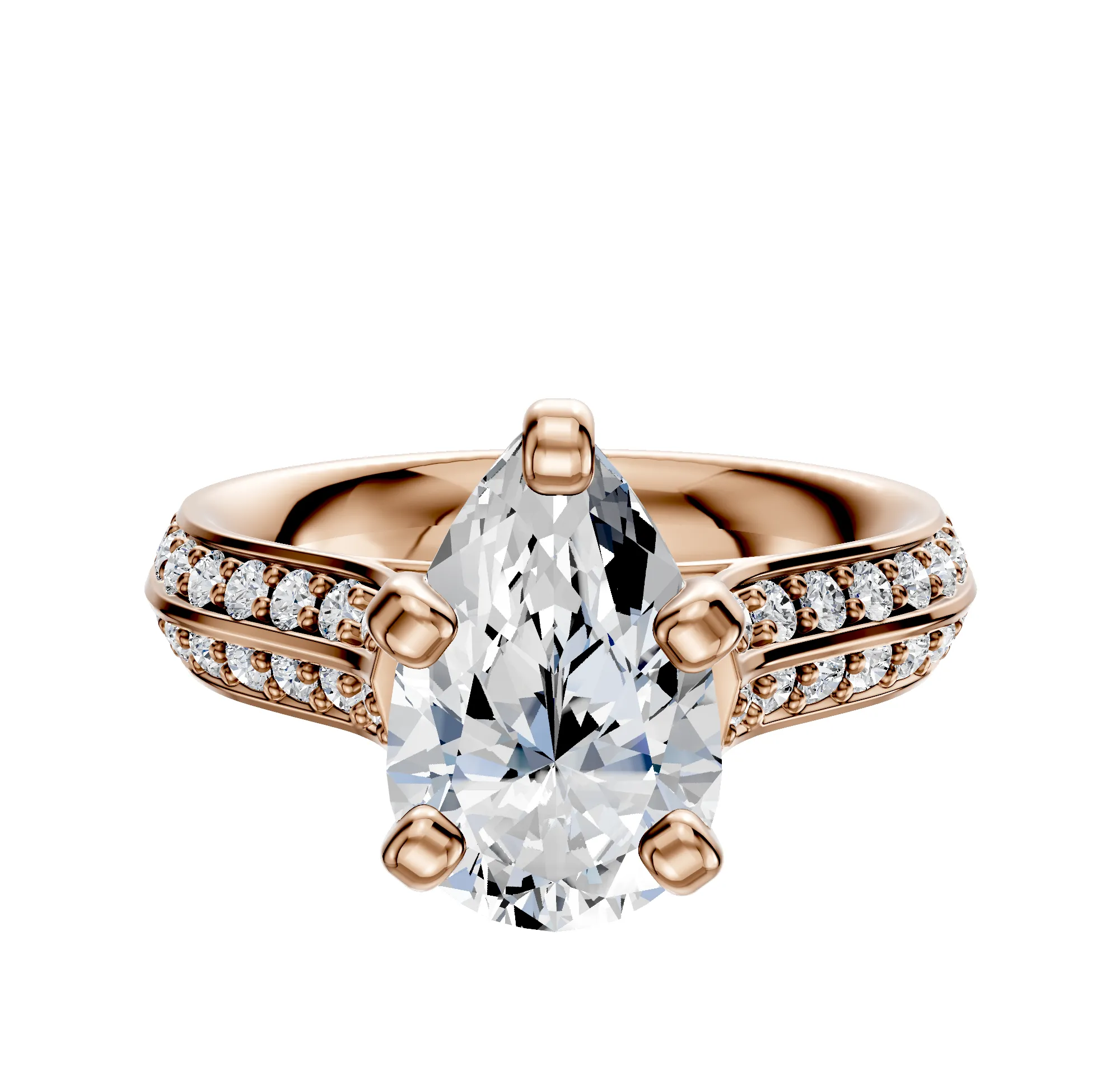 18K Rose Gold 4 Prong Cathedral Knife Edge 1-Row-Pave 2.5mm Engagement Ring sold by Promise By Effy