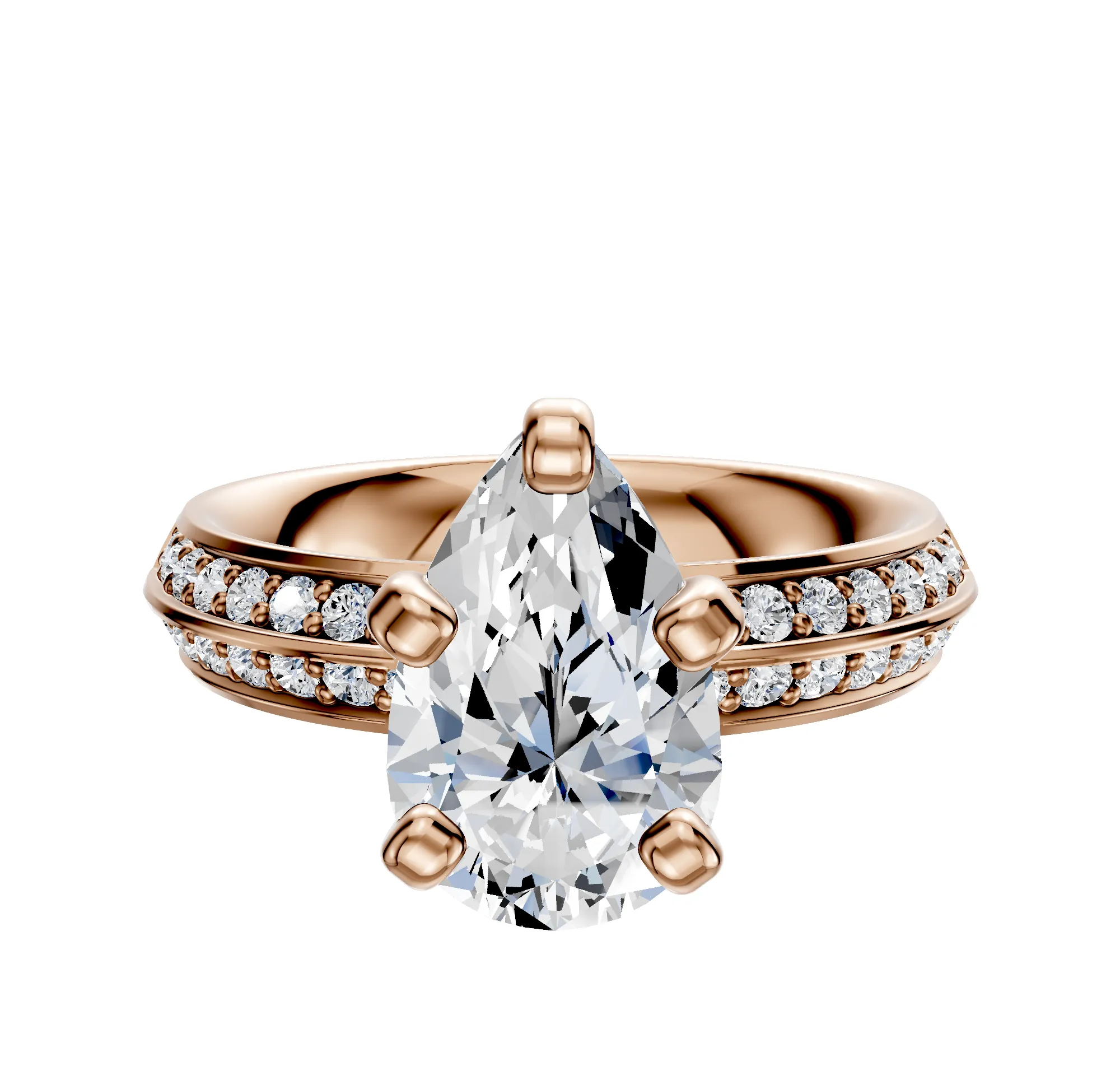 14K Rose Gold 4 Prong Classic Knife Edge 1-Row-Pave 2.5mm Engagement Ring sold by Promise By Effy