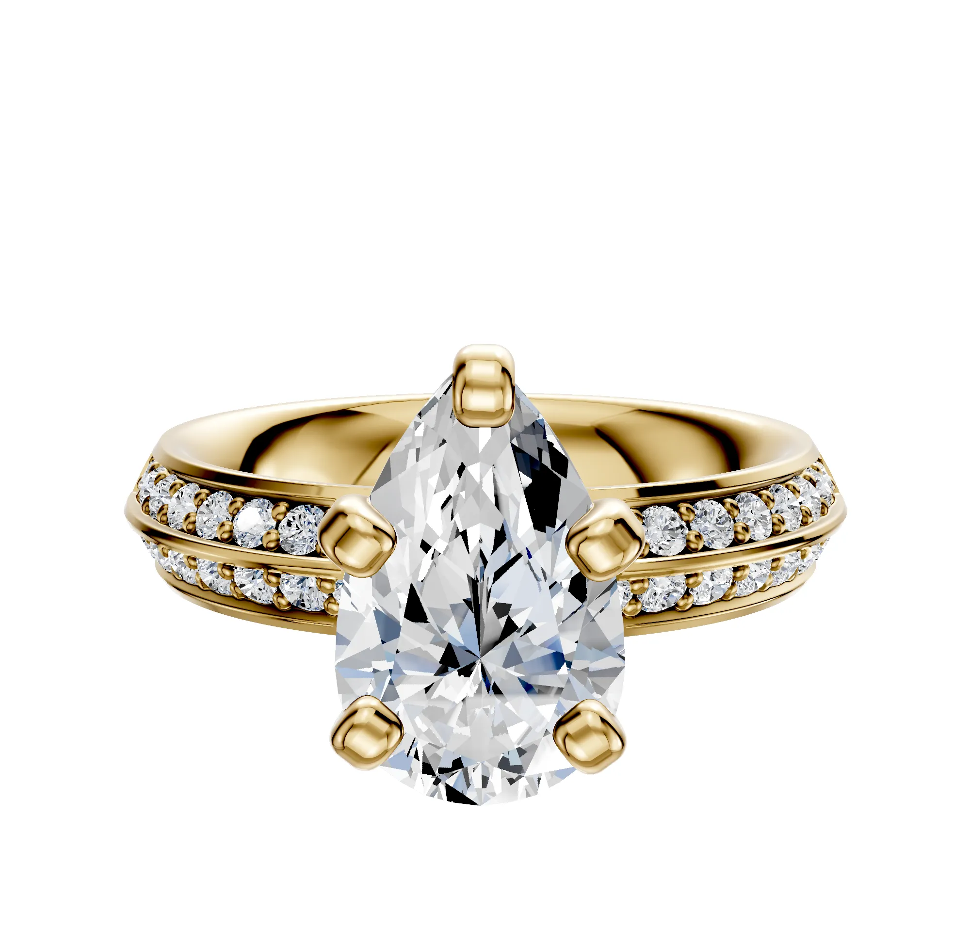 14K Yellow Gold 4 Prong Classic Knife Edge 1-Row-Pave 2.5mm Engagement Ring sold by Promise By Effy