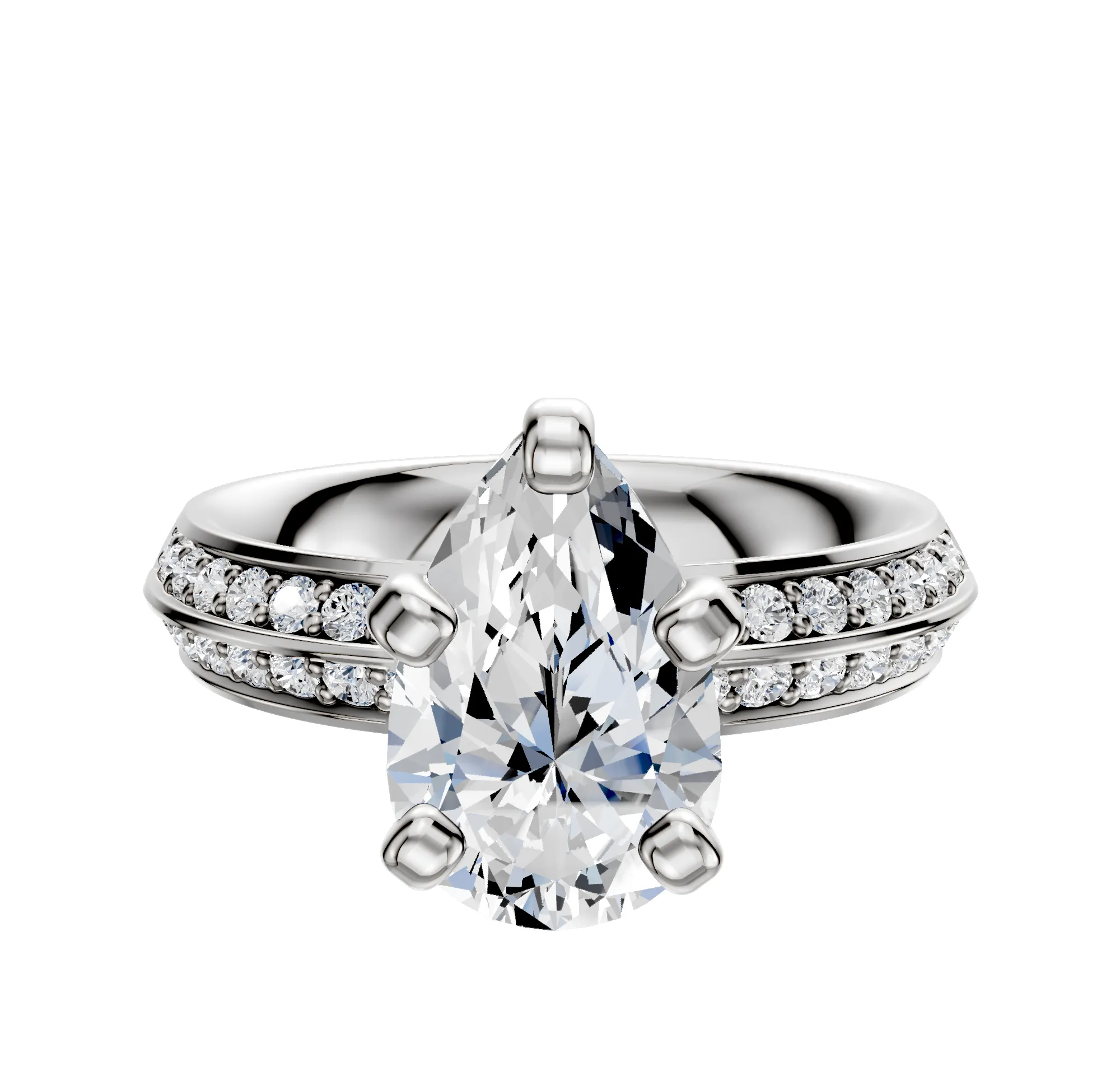 18K White Gold 4 Prong Classic Knife Edge 1-Row-Pave 2.5mm Engagement Ring sold by Promise By Effy