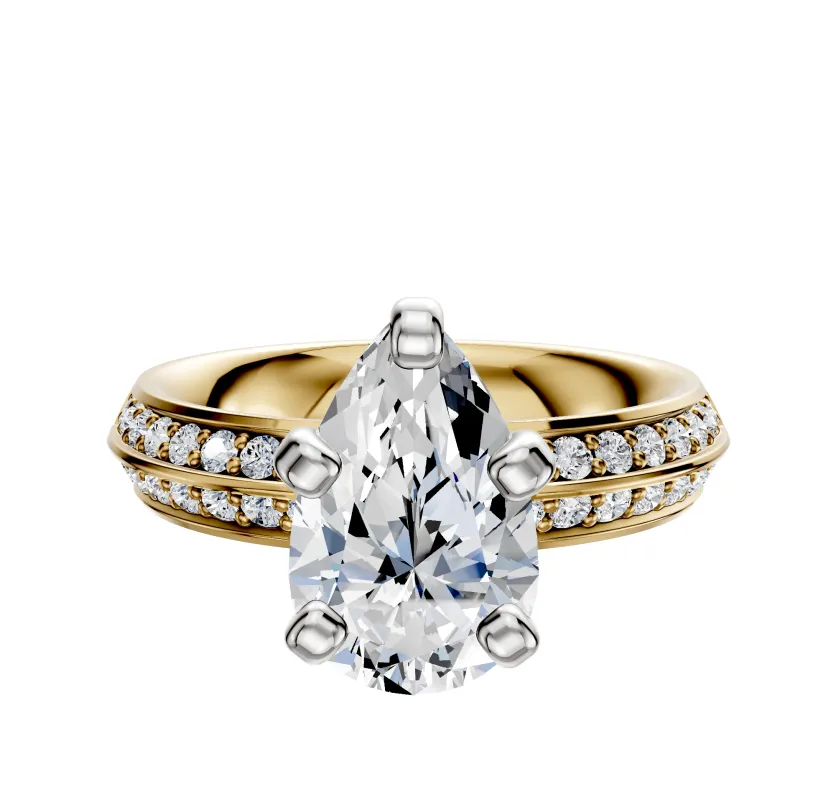 14K Two Tone 4 Prong Classic Knife Edge 1-Row-Pave 2.5mm Engagement Ring sold by Promise By Effy