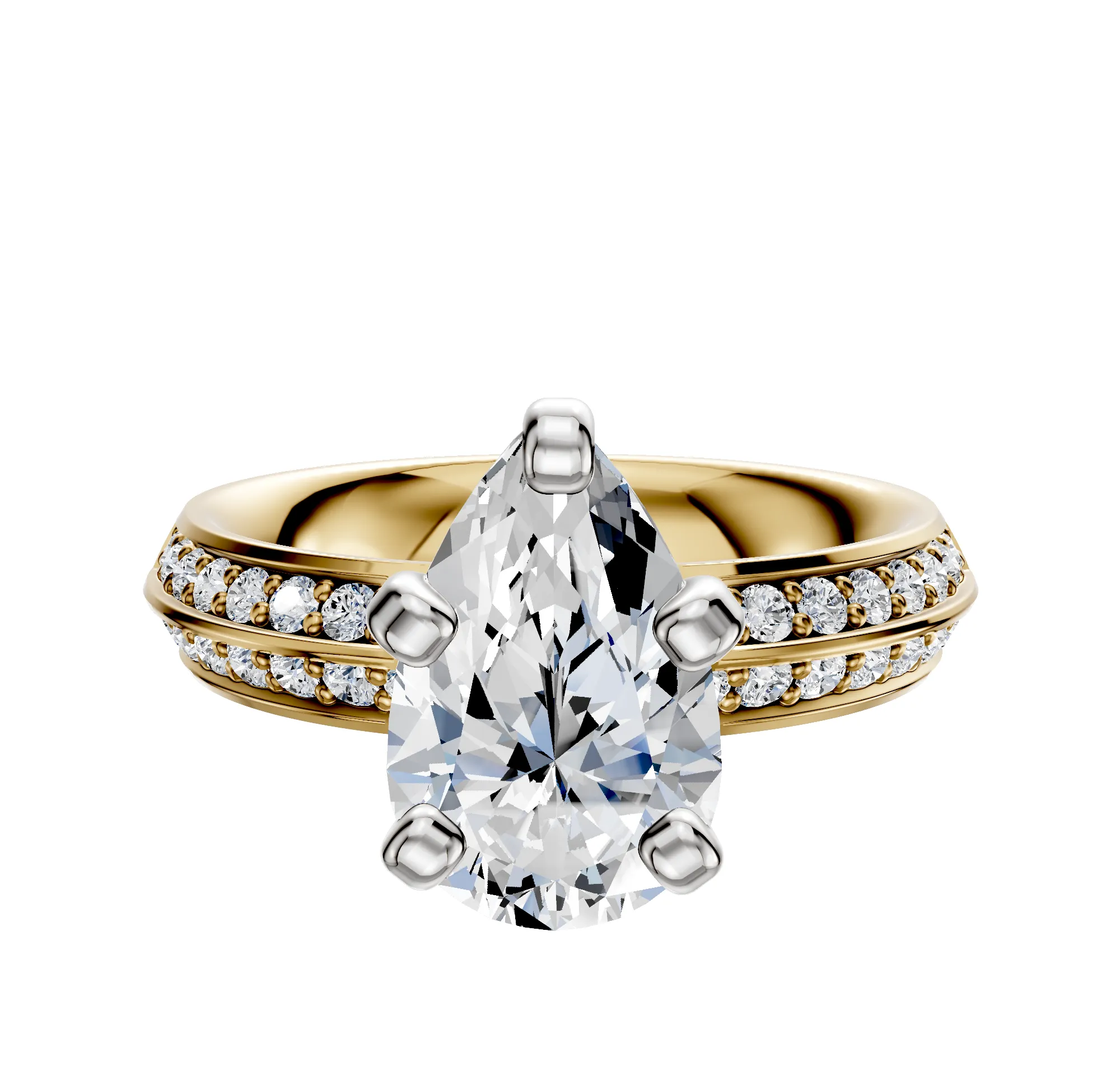 18K Two Tone 4 Prong Classic Knife Edge 1-Row-Pave 2.5mm Engagement Ring sold by Promise By Effy