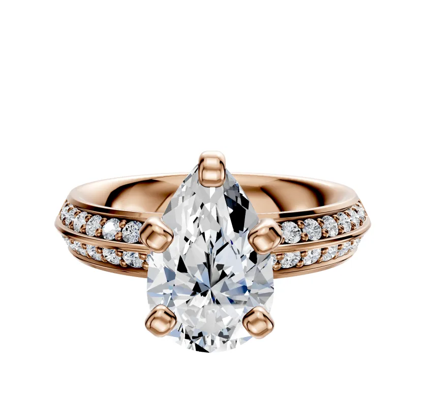 18K Rose Gold 4 Prong Classic Knife Edge 1-Row-Pave 2.5mm Engagement Ring sold by Promise By Effy