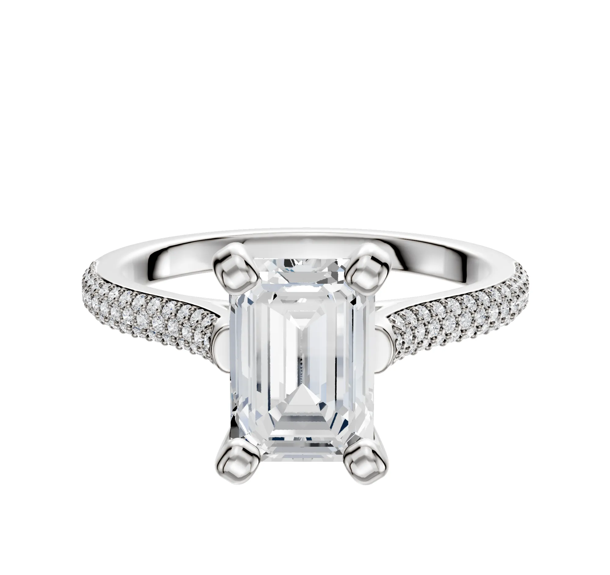 18K White Gold 4 Prong Cathedral Dome 3-Row-Pave 2.0mm Engagement Ring sold by Promise By Effy
