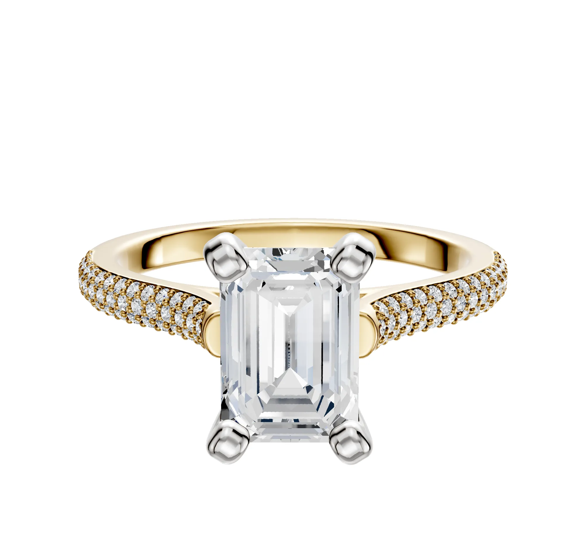 14K Two Tone 4 Prong Cathedral Dome 3-Row-Pave 2.0mm Engagement Ring sold by Promise By Effy