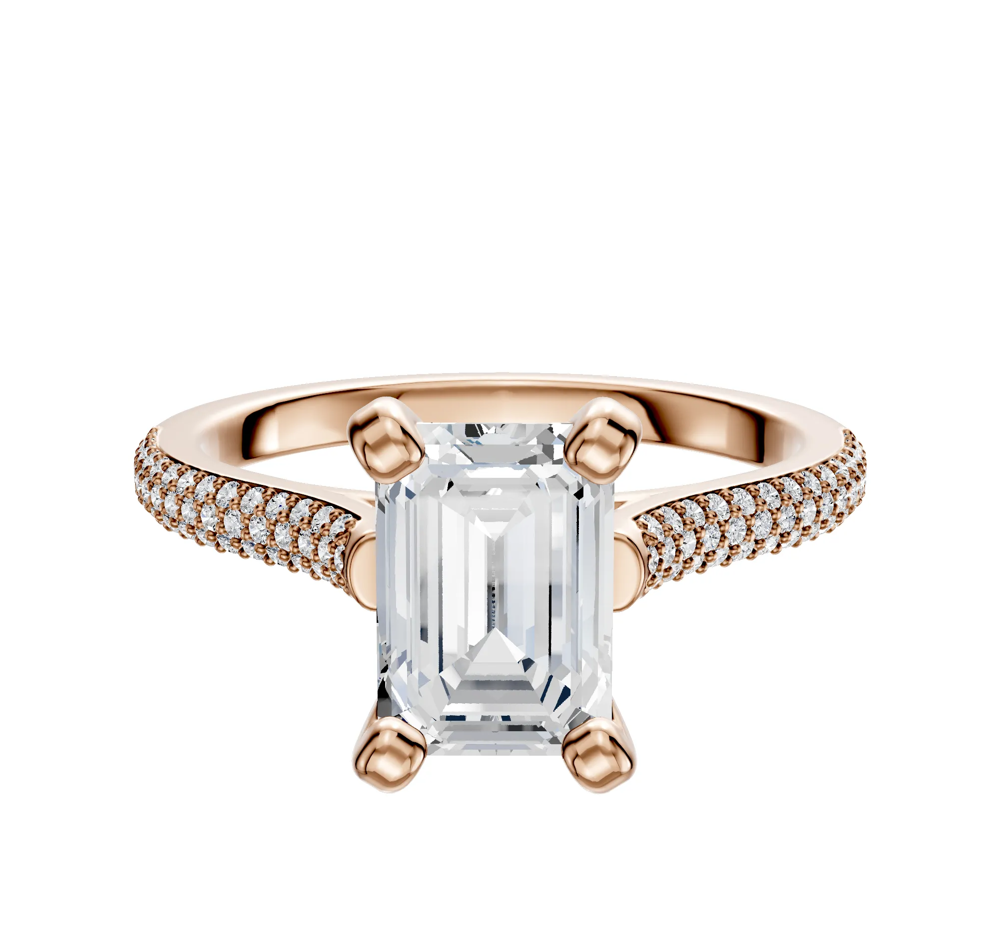 18K Rose Gold 4 Prong Cathedral Dome 3-Row-Pave 2.0mm Engagement Ring sold by Promise By Effy