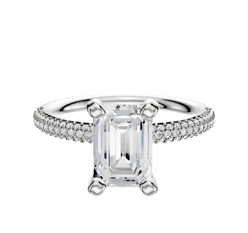 14K White Gold 4 Prong Classic Dome 3-Row-Pave 2.0mm Engagement Ring sold by Promise By Effy