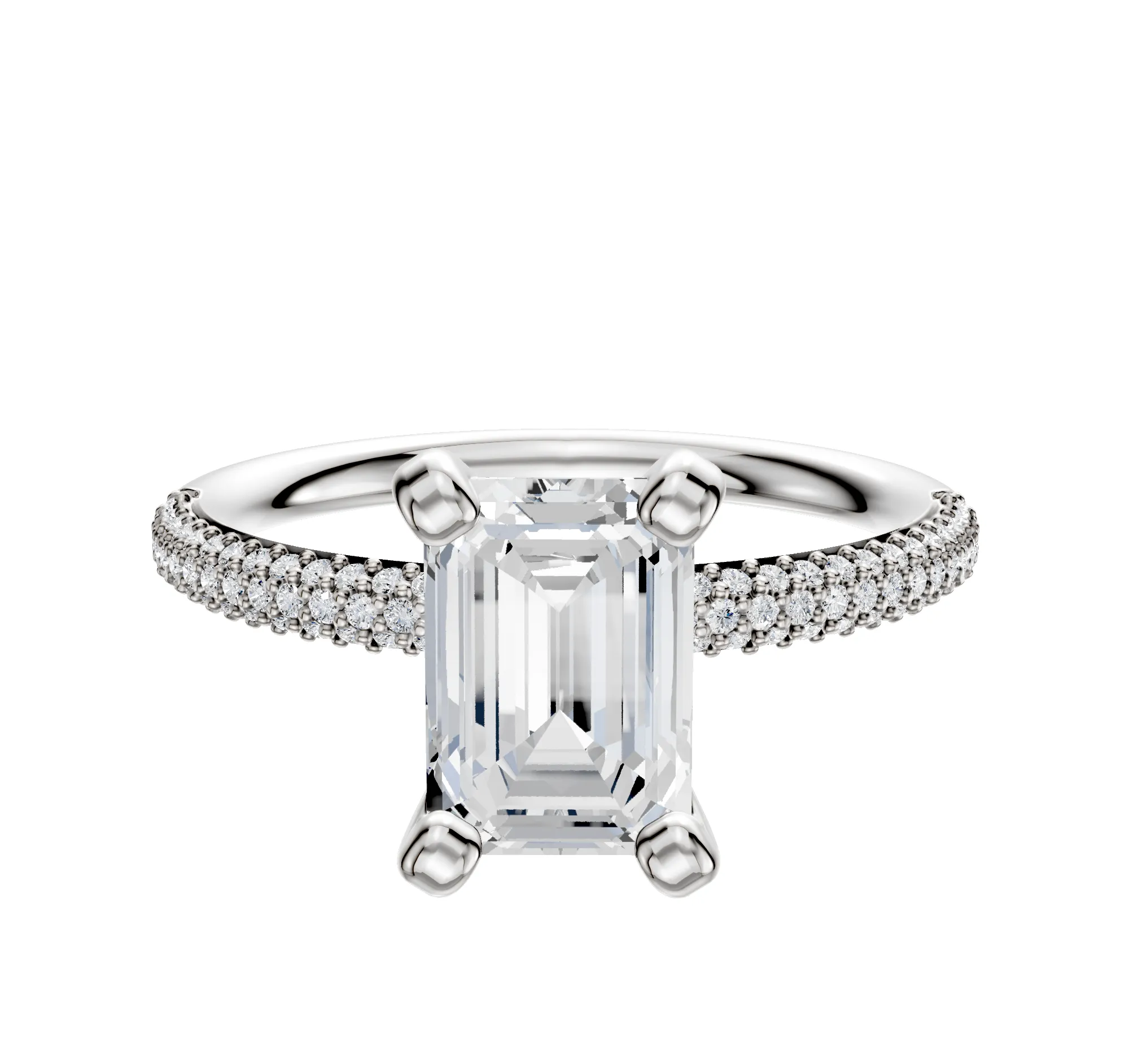 14K White Gold 4 Prong Classic Dome 3-Row-Pave 2.0mm Engagement Ring sold by Promise By Effy