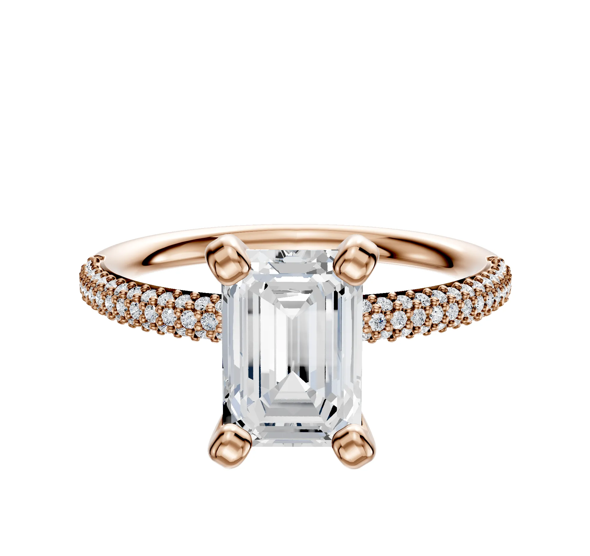 14K Rose Gold 4 Prong Classic Dome 3-Row-Pave 2.0mm Engagement Ring sold by Promise By Effy