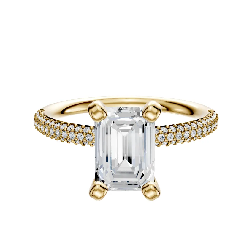 18K Yellow Gold 4 Prong Classic Dome 3-Row-Pave 2.0mm Engagement Ring sold by Promise By Effy