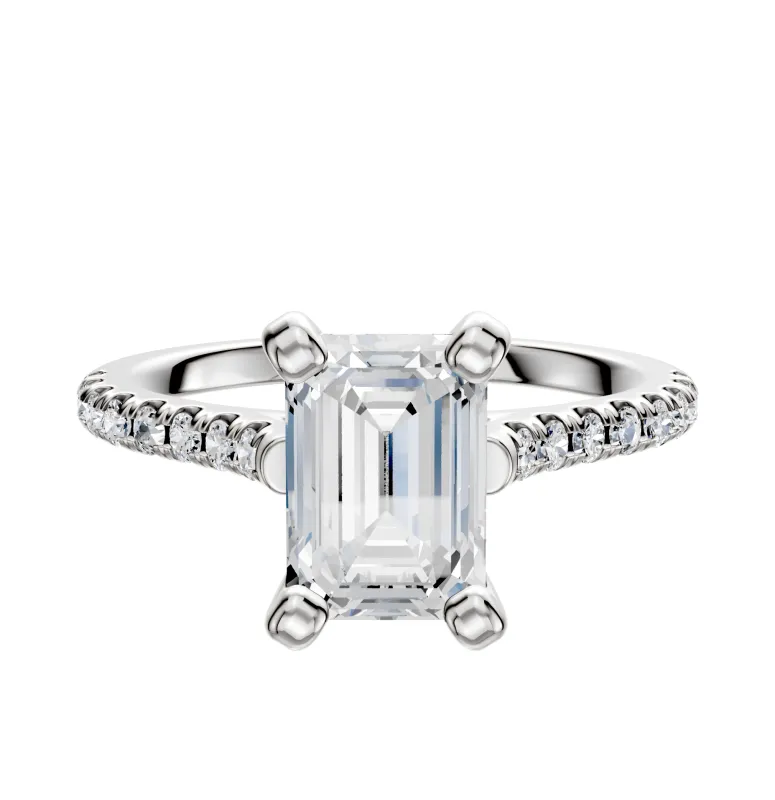 14K White Gold 4 Prong Cathedral Dome 1-Row-Pave 2.5mm Engagement Ring sold by Promise By Effy