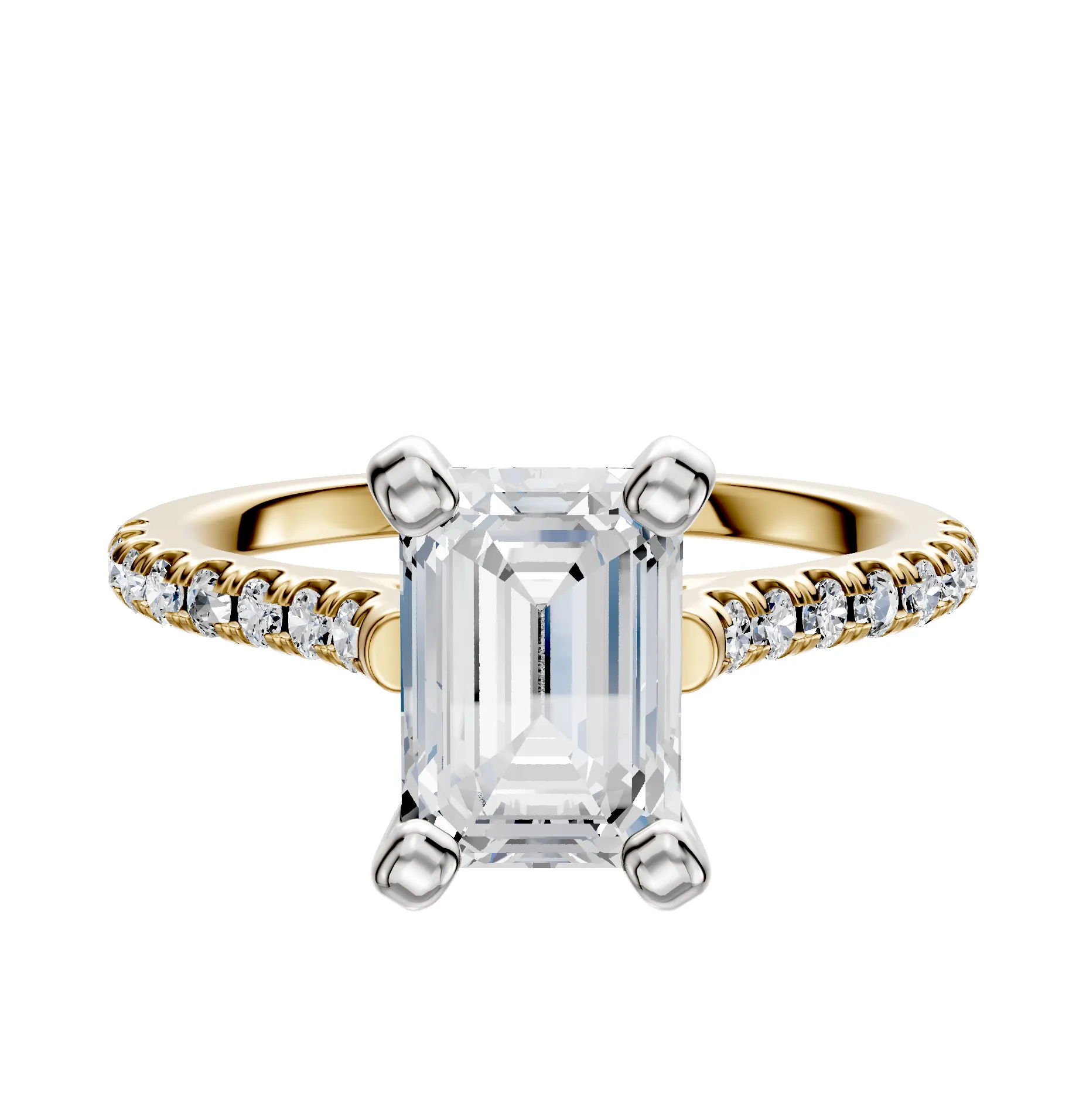 18K Two Tone 4 Prong Cathedral Dome 1-Row-Pave 2.5mm Engagement Ring sold by Promise By Effy