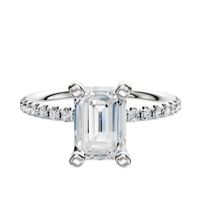 14K White Gold 4 Prong Classic Dome 1-Row-Pave 2.5mm Engagement Ring sold by Promise By Effy