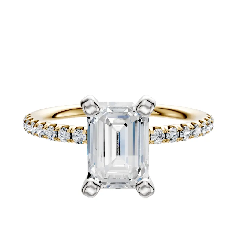 14K Two Tone 4 Prong Classic Dome 1-Row-Pave 2.5mm Engagement Ring sold by Promise By Effy