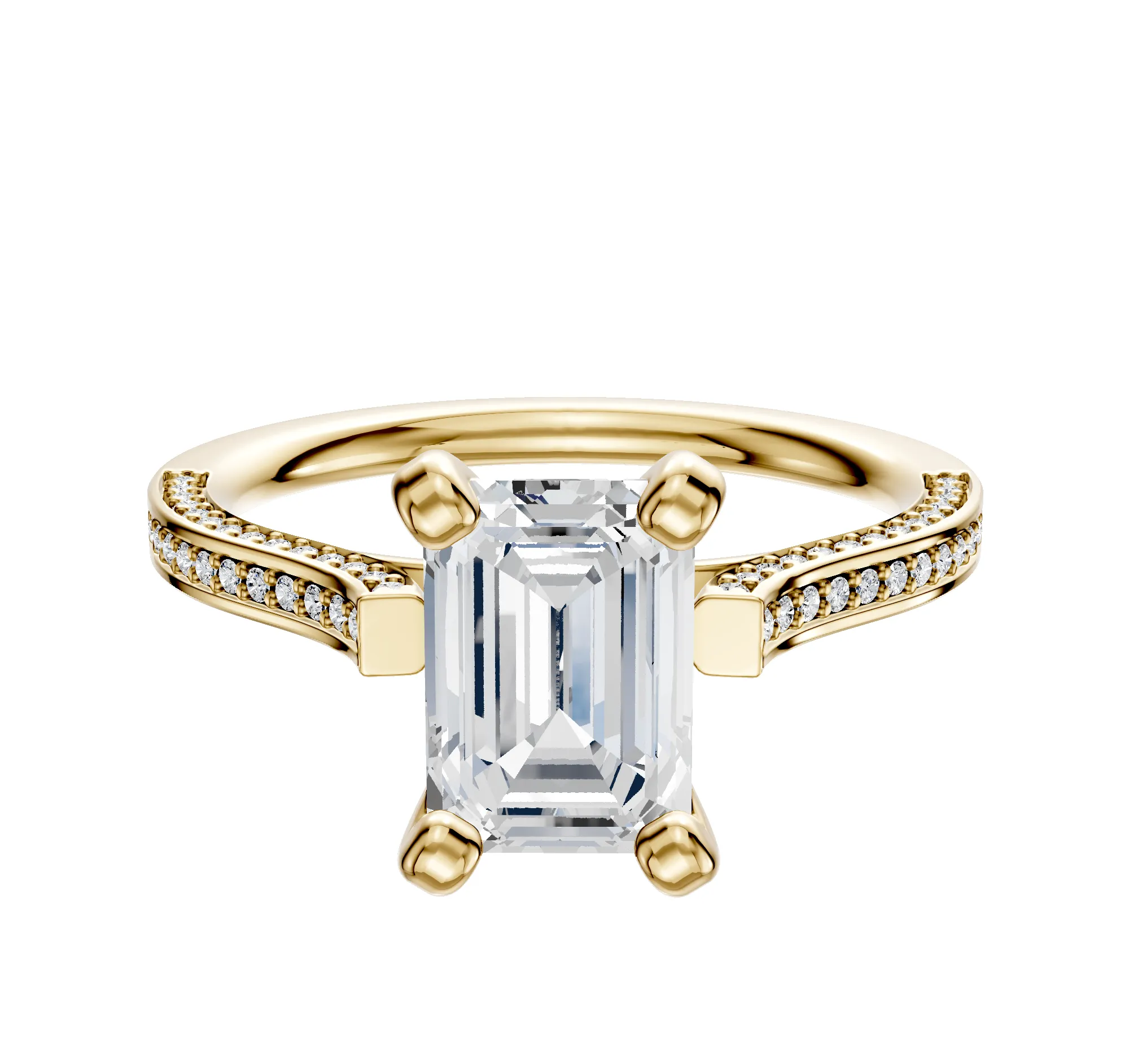 14K Yellow Gold 4 Prong Cathedral Flat 3-Row-Pave 2.0mm Engagement Ring sold by Promise By Effy