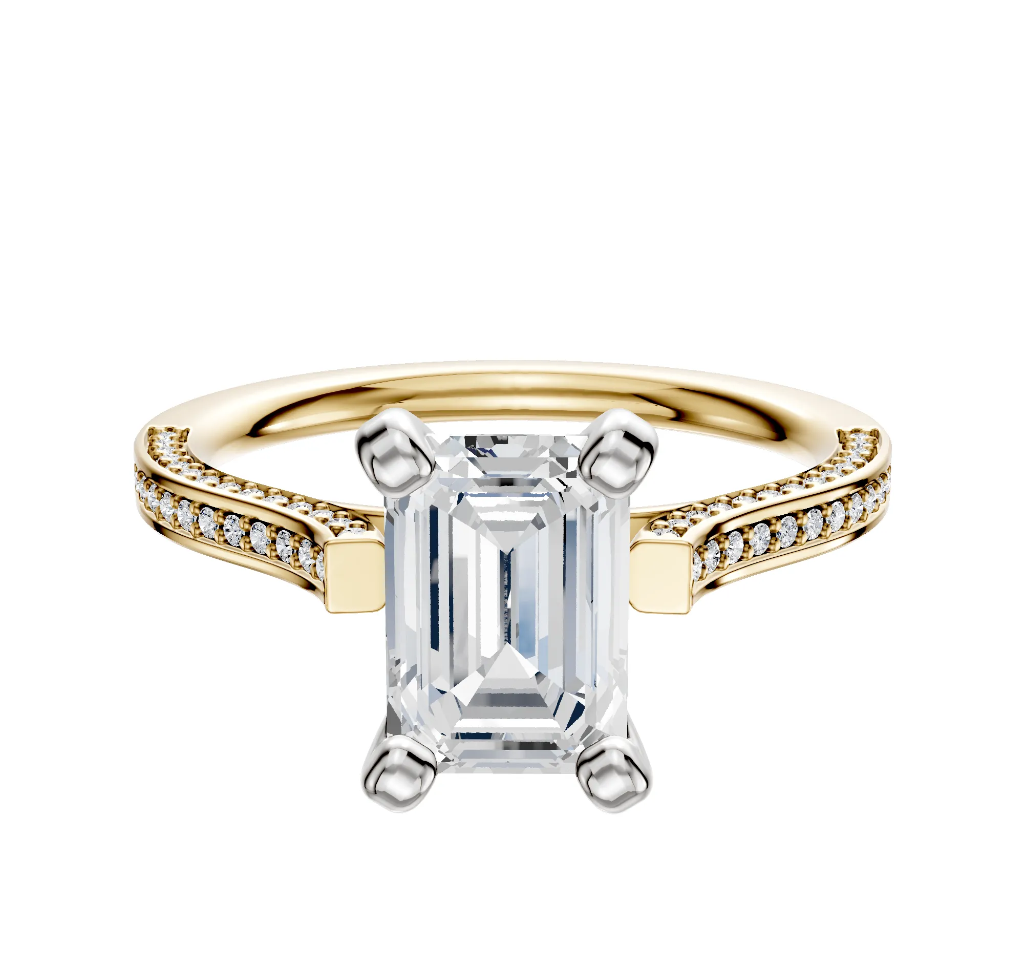 14K Two Tone 4 Prong Cathedral Flat 3-Row-Pave 2.0mm Engagement Ring sold by Promise By Effy