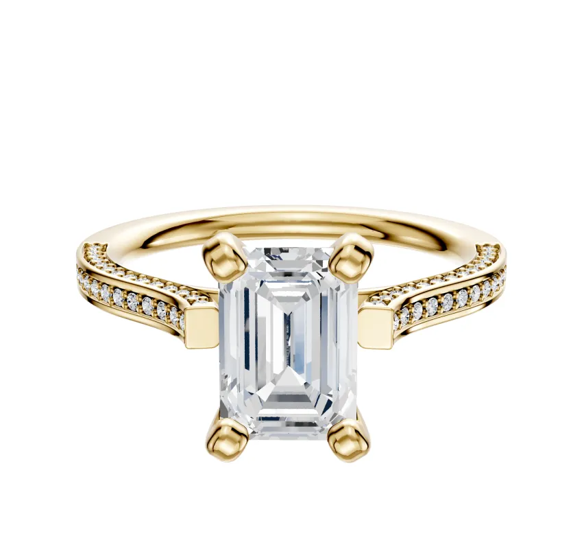 18K Yellow Gold 4 Prong Cathedral Flat 3-Row-Pave 2.0mm Engagement Ring sold by Promise By Effy