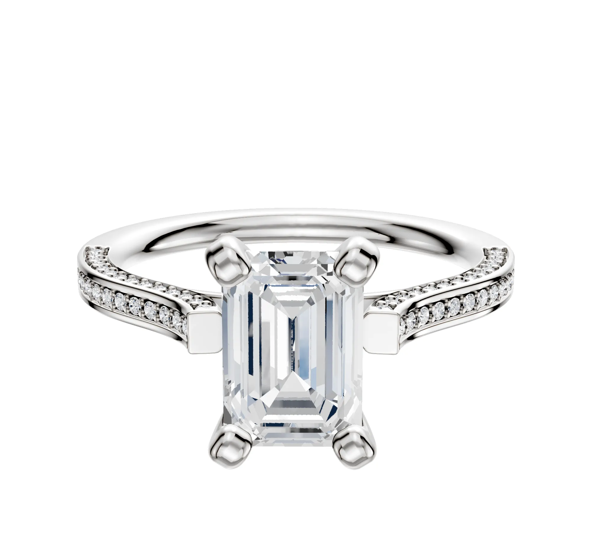 18K White Gold 4 Prong Cathedral Flat 3-Row-Pave 2.0mm Engagement Ring sold by Promise By Effy