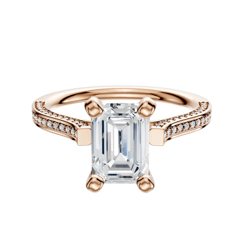 18K Rose Gold 4 Prong Cathedral Flat 3-Row-Pave 2.0mm Engagement Ring made by Promise By Effy