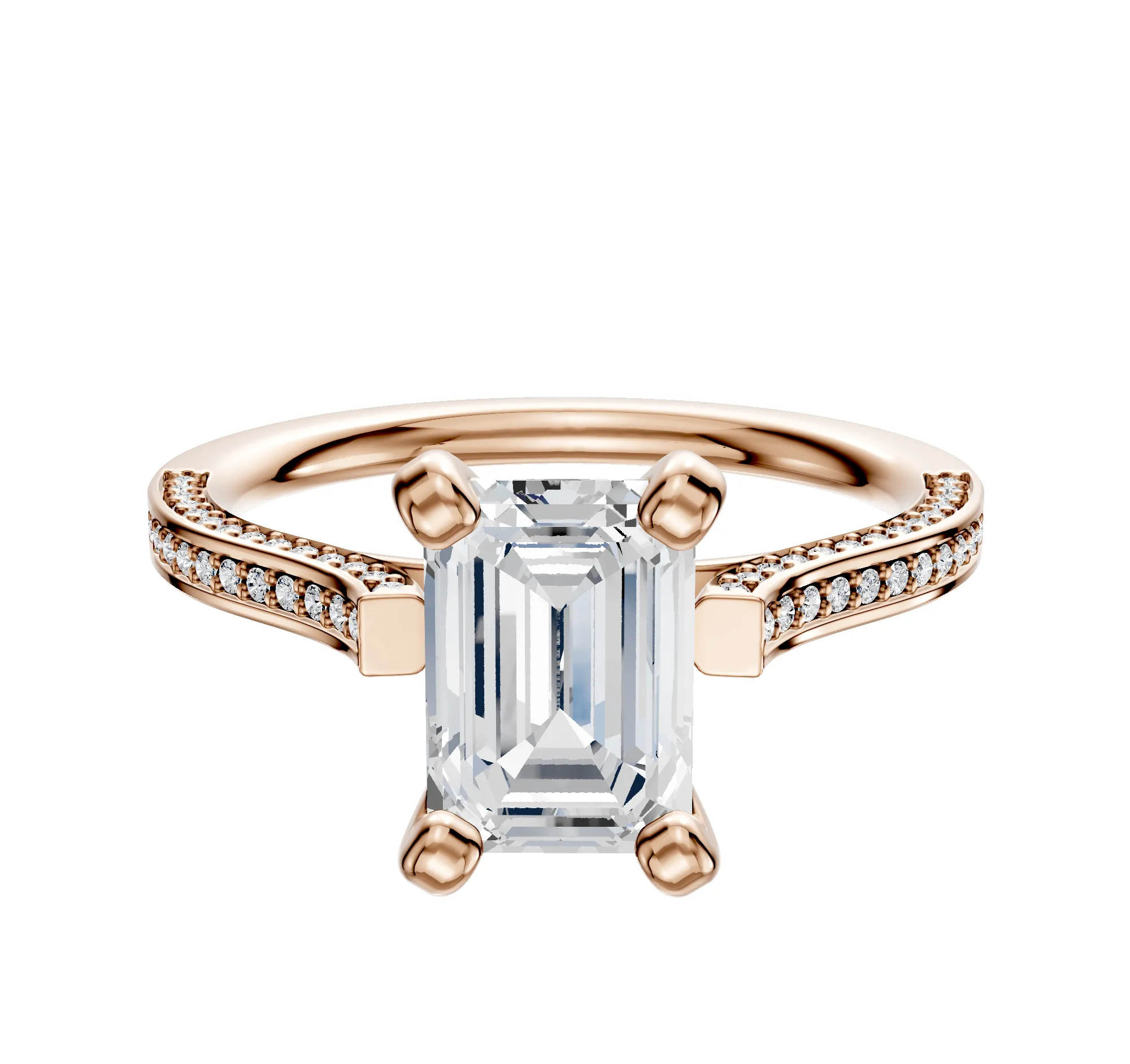 18K Rose Gold 4 Prong Cathedral Flat 3-Row-Pave 2.0mm Engagement Ring sold by Promise By Effy