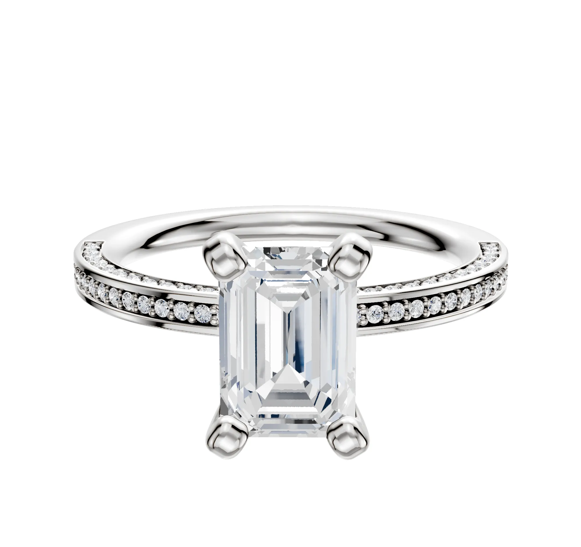 14K White Gold 4 Prong Classic Flat 3-Row-Pave 2.0mm Engagement Ring sold by Promise By Effy