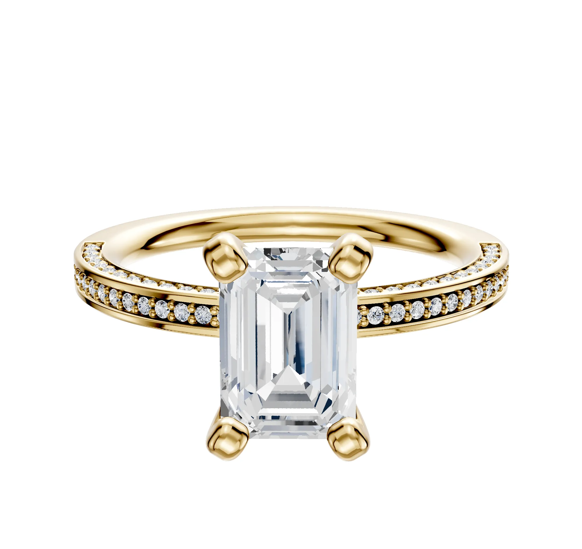 18K Yellow Gold 4 Prong Classic Flat 3-Row-Pave 2.0mm Engagement Ring sold by Promise By Effy