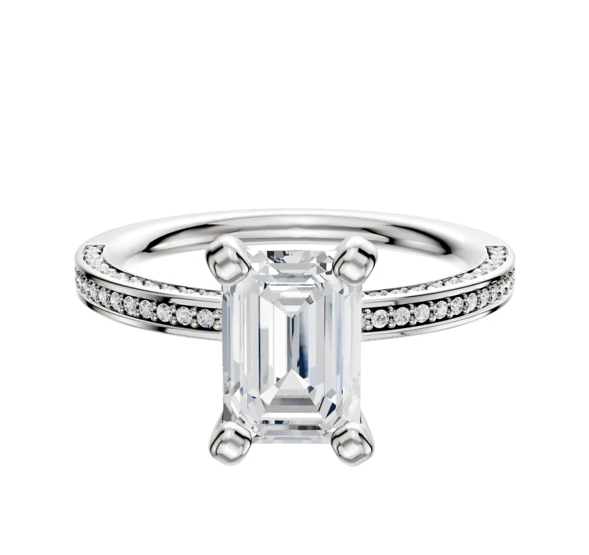 18K White Gold 4 Prong Classic Flat 3-Row-Pave 2.0mm Engagement Ring sold by Promise By Effy