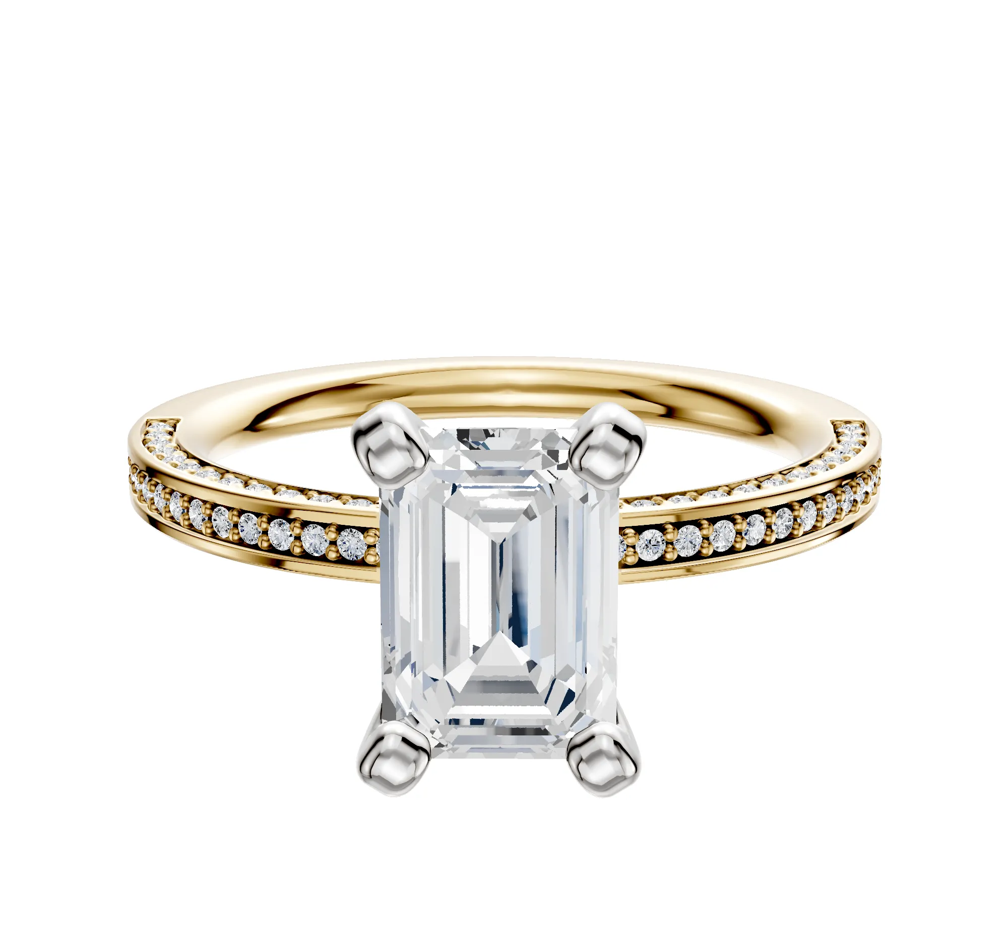 18K Two Tone 4 Prong Classic Flat 3-Row-Pave 2.0mm Engagement Ring sold by Promise By Effy