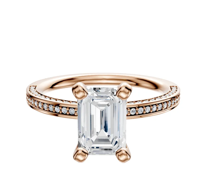 18K Rose Gold 4 Prong Classic Flat 3-Row-Pave 2.0mm Engagement Ring sold by Promise By Effy