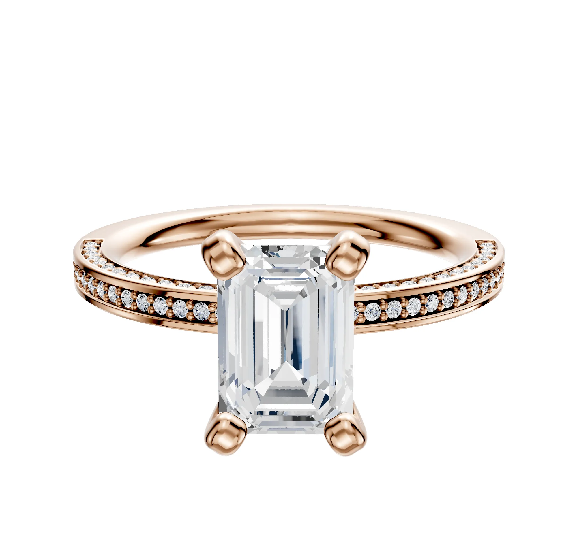 18K Rose Gold 4 Prong Classic Flat 3-Row-Pave 2.0mm Engagement Ring sold by Promise By Effy