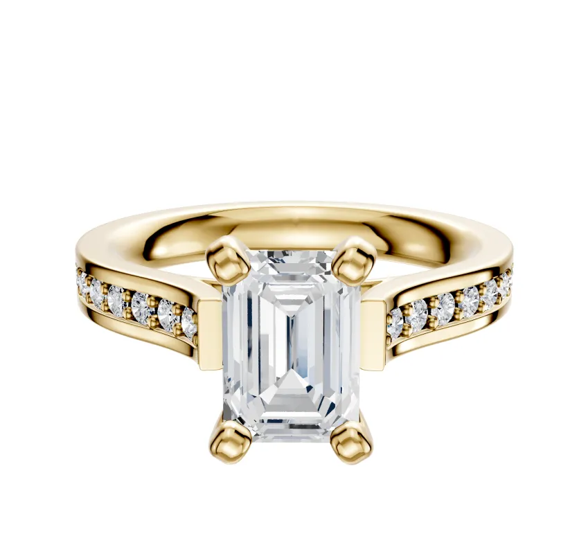 14K Yellow Gold 4 Prong Cathedral Flat 1-Row-Pave 2.5mm Engagement Ring sold by Promise By Effy