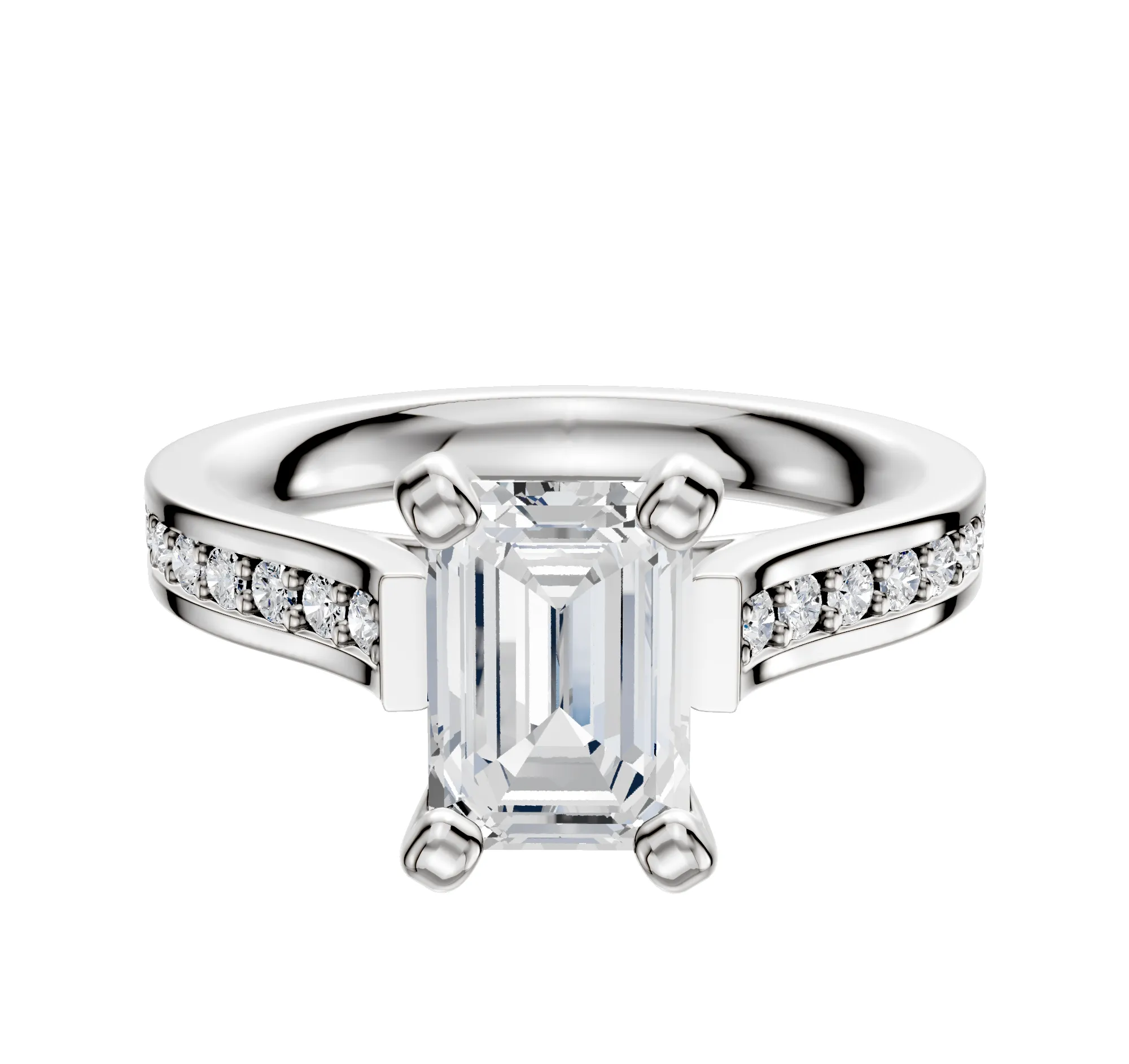 14K White Gold 4 Prong Cathedral Flat 1-Row-Pave 2.5mm Engagement Ring sold by Promise By Effy