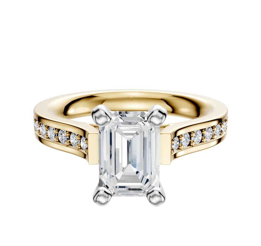 14K Two Tone 4 Prong Cathedral Flat 1-Row-Pave 2.5mm Engagement Ring sold by Promise By Effy