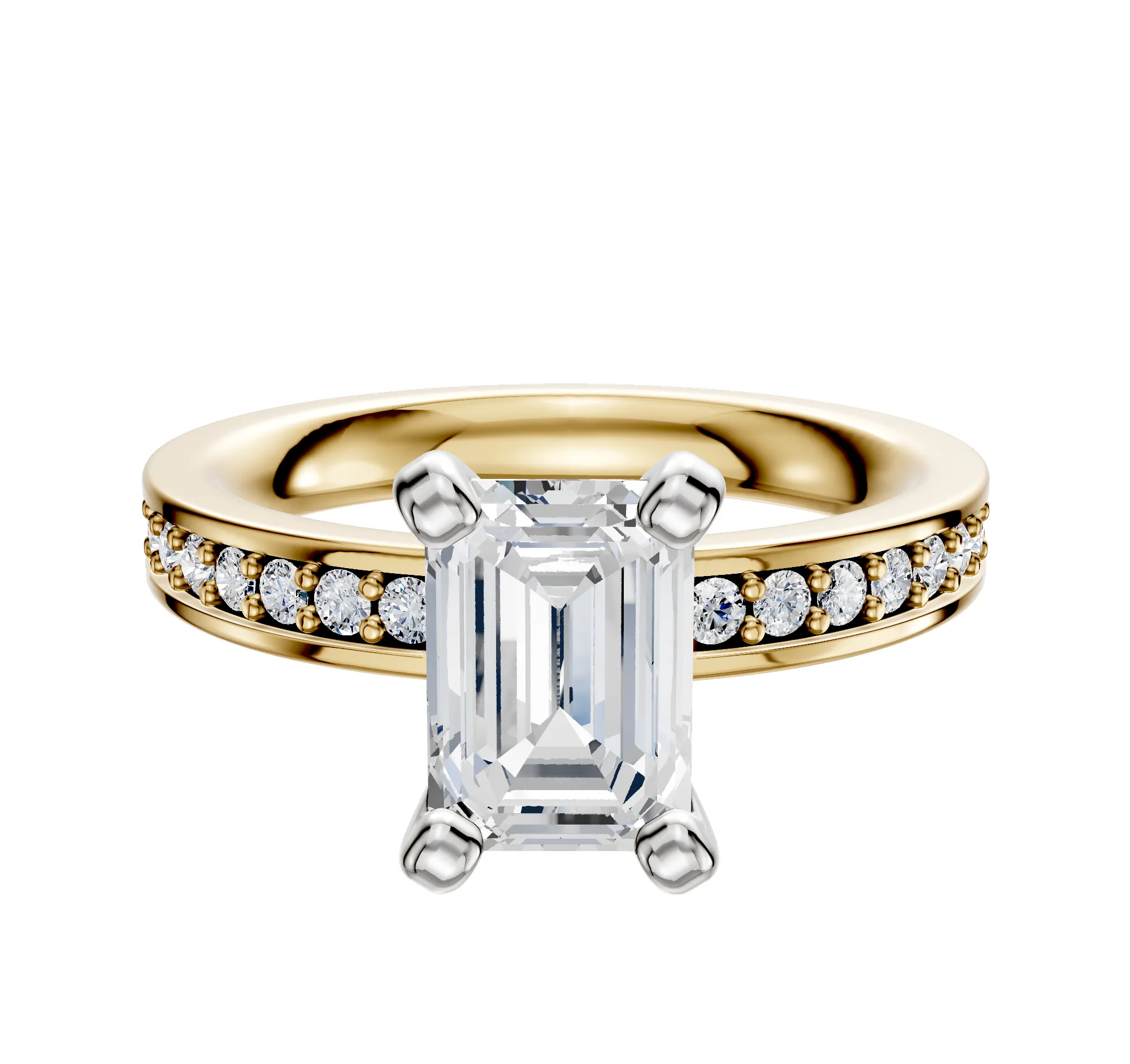 14K Two Tone 4 Prong Classic Flat 1-Row-Pave 2.5mm Engagement Ring sold by Promise By Effy