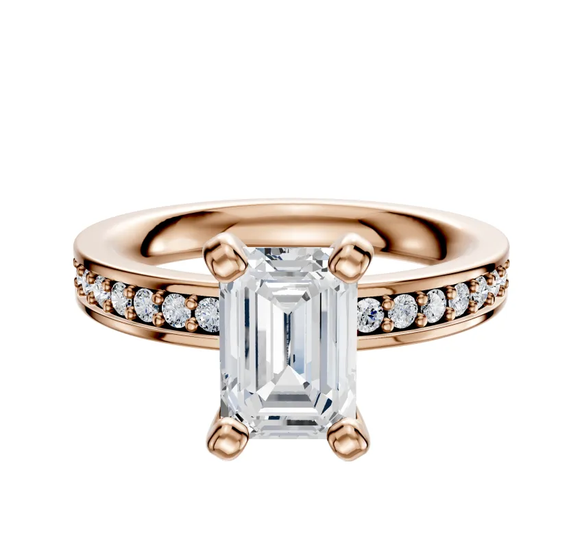 18K Rose Gold 4 Prong Classic Flat 1-Row-Pave 2.5mm Engagement Ring sold by Promise By Effy