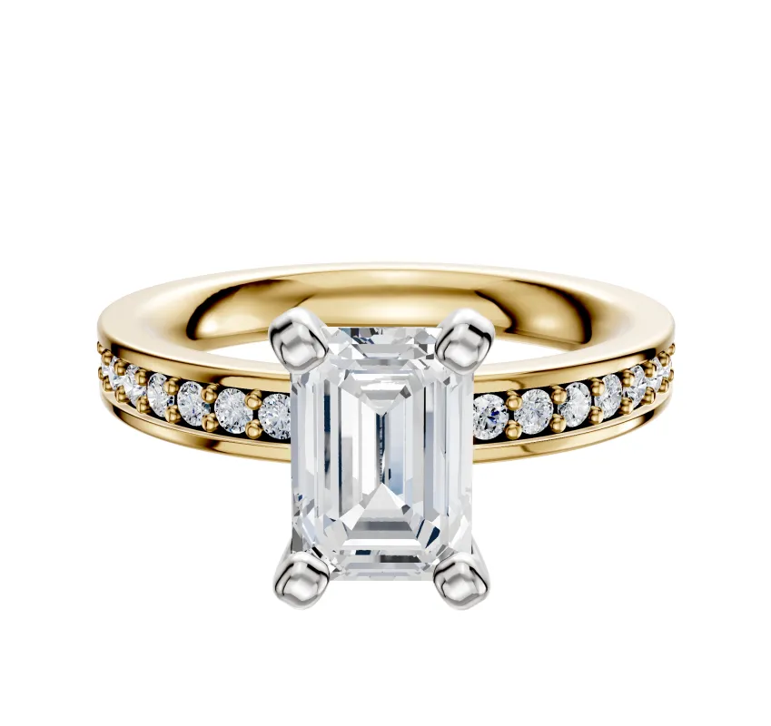 18K Two Tone 4 Prong Classic Flat 1-Row-Pave 2.5mm Engagement Ring sold by Promise By Effy