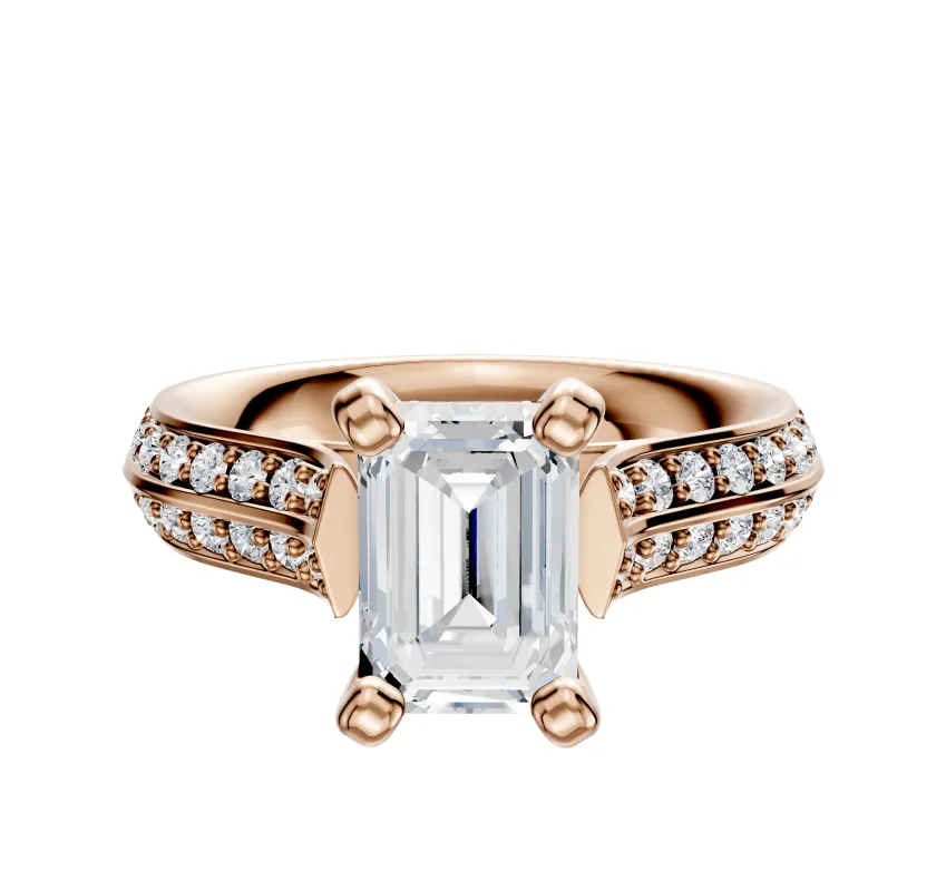 14K Rose Gold 4 Prong Cathedral Knife Edge 1-Row-Pave 2.5mm Engagement Ring sold by Promise By Effy