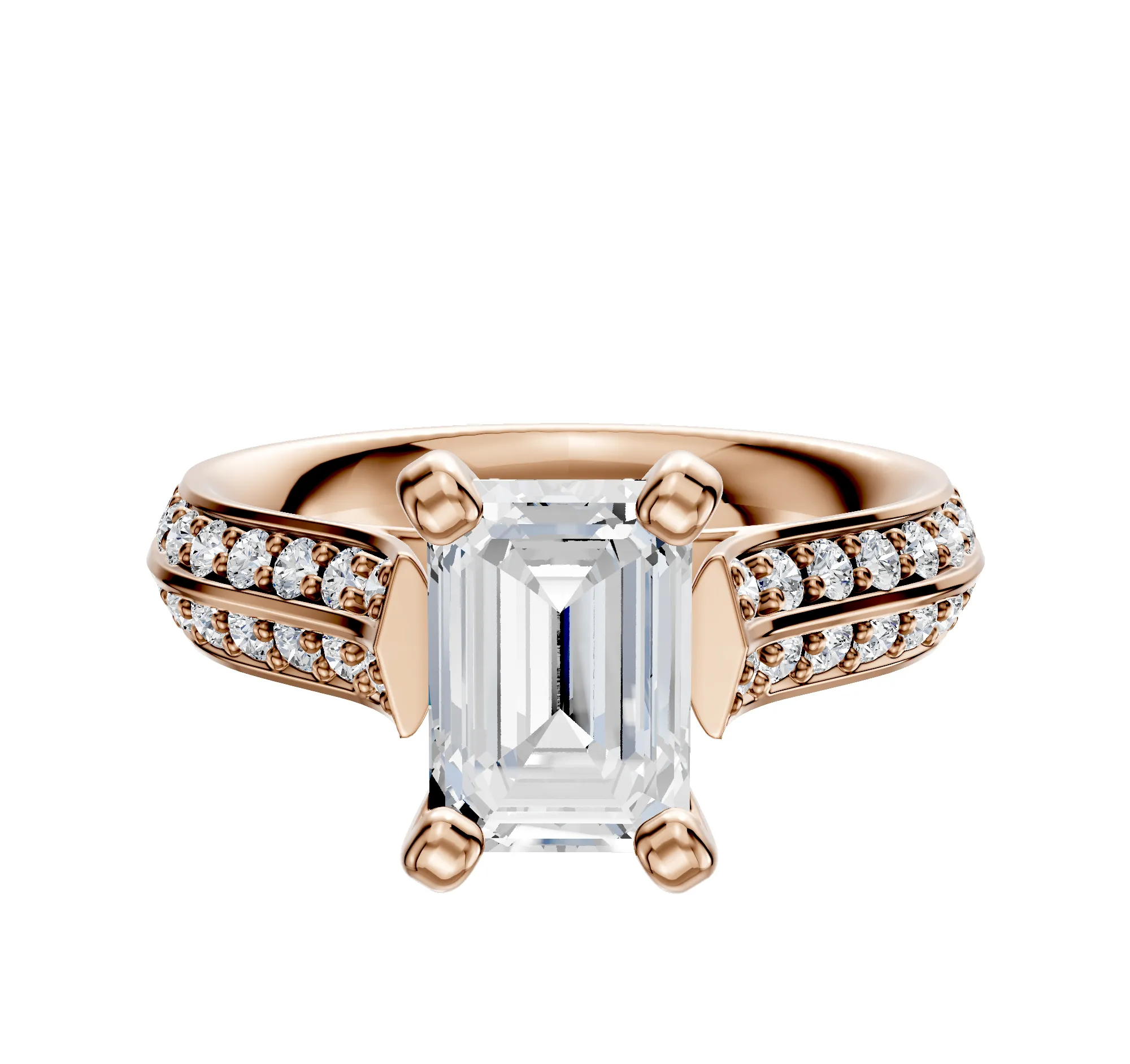 14K Rose Gold 4 Prong Cathedral Knife Edge 1-Row-Pave 2.5mm Engagement Ring sold by Promise By Effy