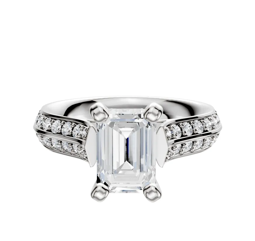 Platinum 4 Prong Cathedral Knife Edge 1-Row-Pave 2.5mm Engagement Ring sold by Promise By Effy