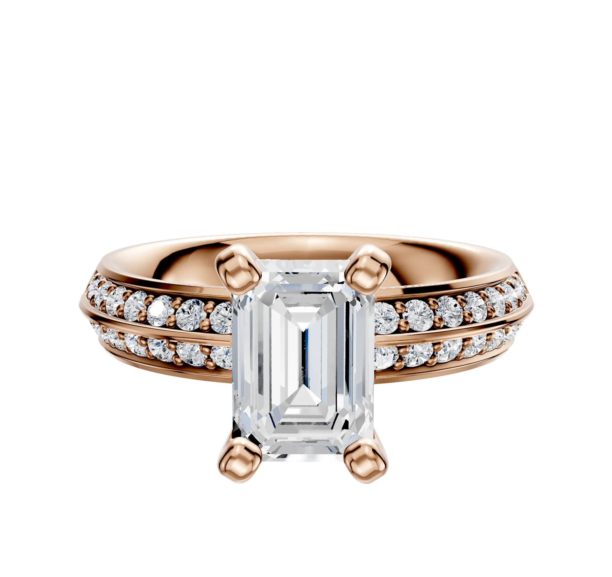 14K Rose Gold 4 Prong Classic Knife Edge 1-Row-Pave 2.5mm Engagement Ring sold by Promise By Effy