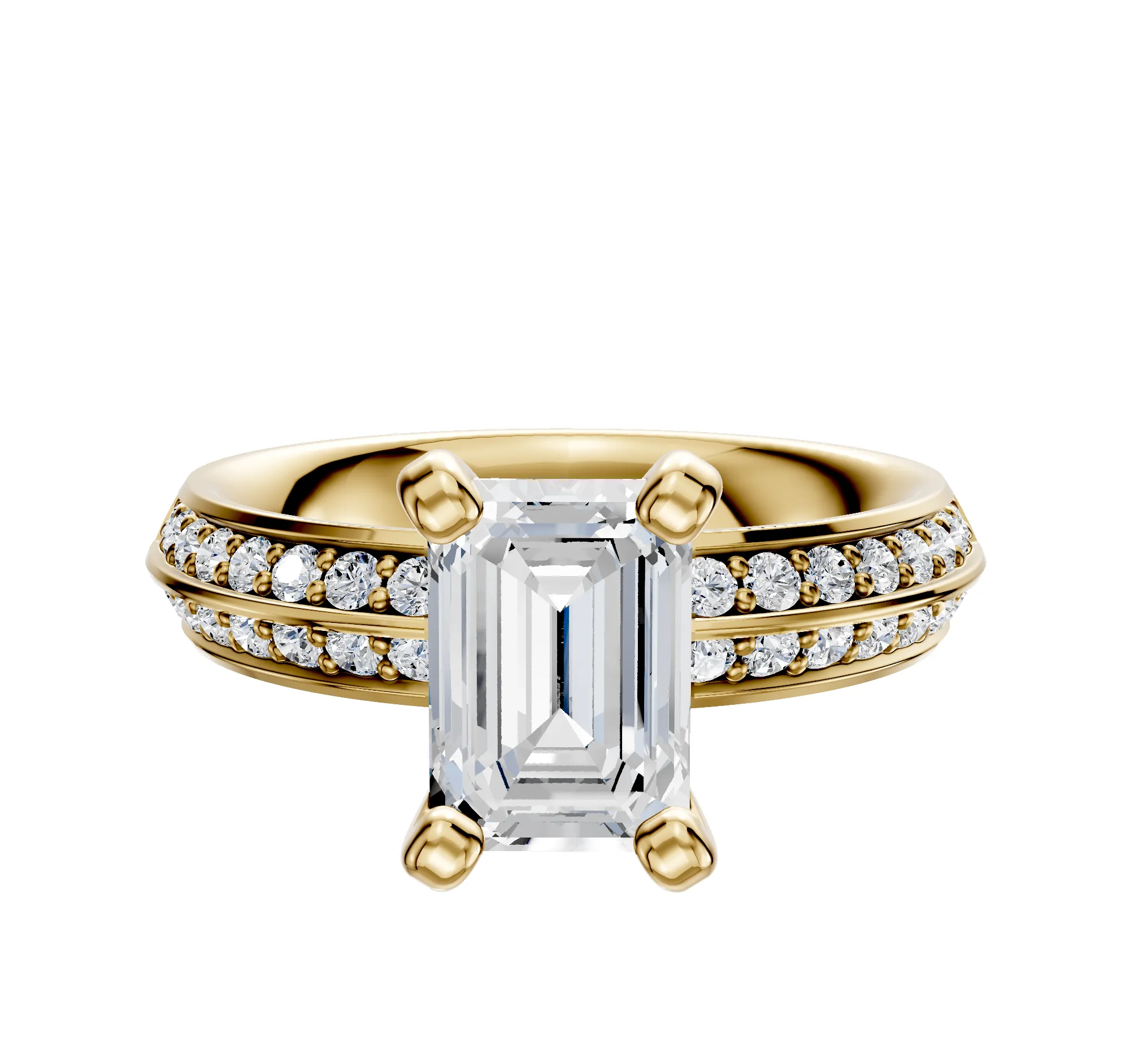 14K Yellow Gold 4 Prong Classic Knife Edge 1-Row-Pave 2.5mm Engagement Ring sold by Promise By Effy