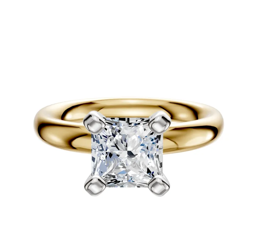 18K Two Tone 4 Prong Classic Dome 3.0mm Engagement Ring sold by Promise By Effy