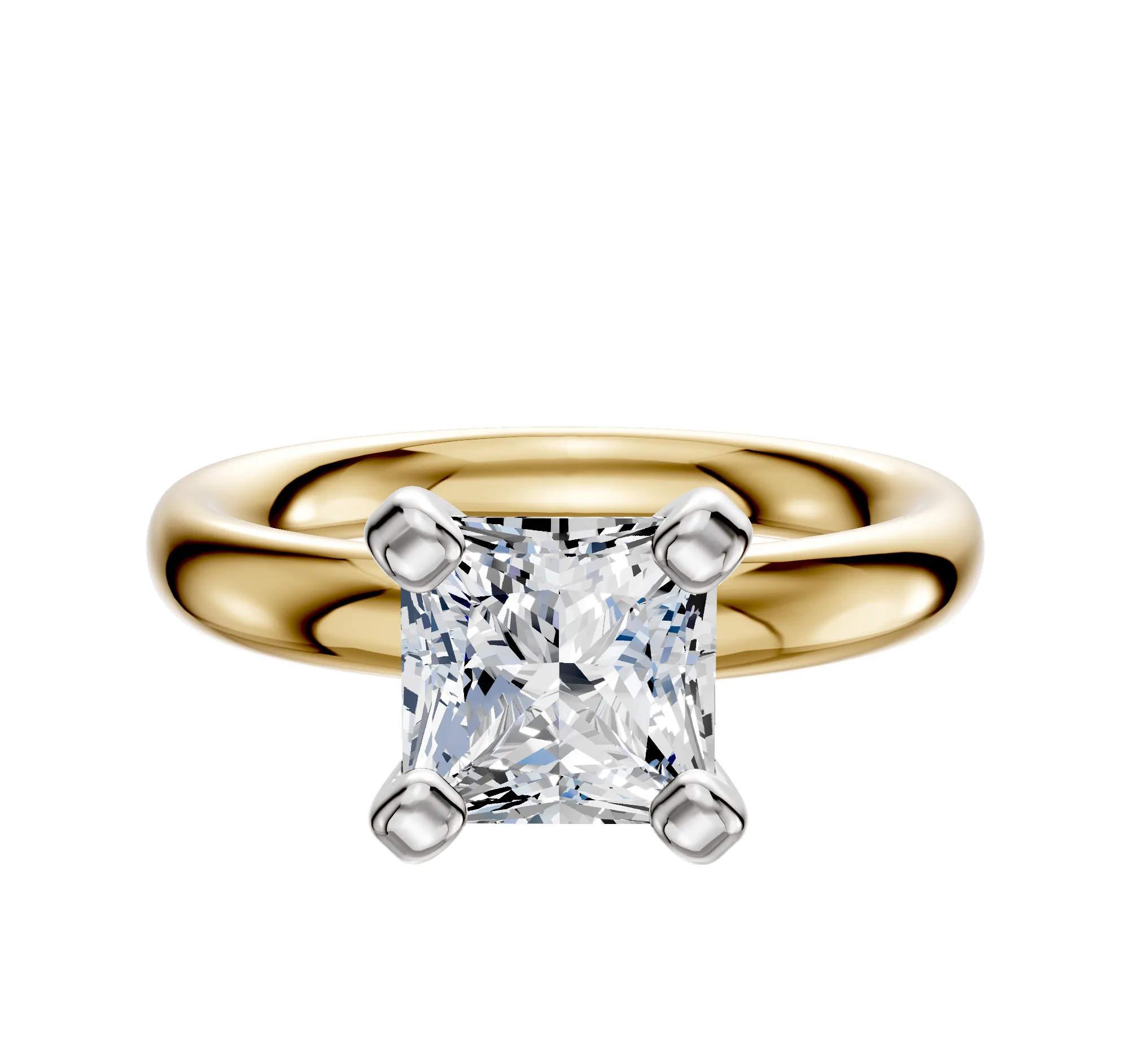 18K Two Tone 4 Prong Classic Dome 3.0mm Engagement Ring sold by Promise By Effy