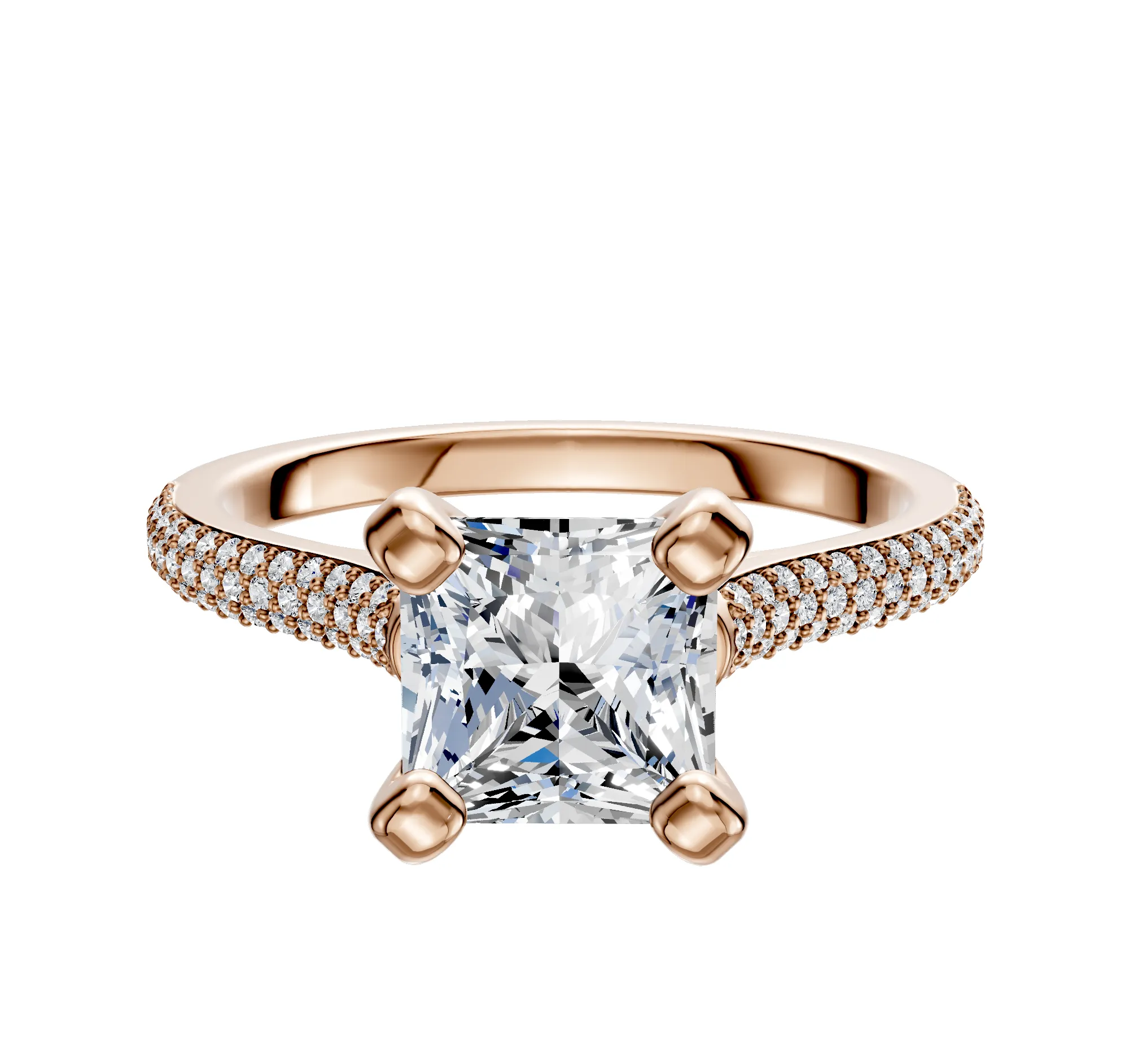 14K Rose Gold 4 Prong Cathedral Dome 3-Row-Pave 2.0mm Engagement Ring sold by Promise By Effy