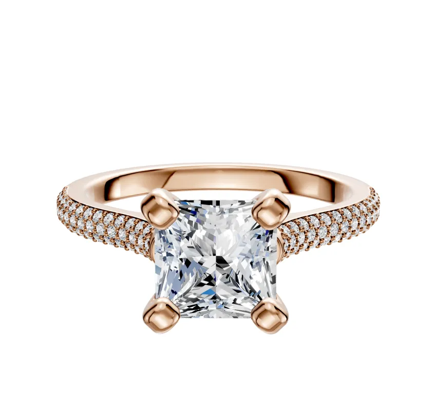 18K Rose Gold 4 Prong Cathedral Dome 3-Row-Pave 2.0mm Engagement Ring sold by Promise By Effy