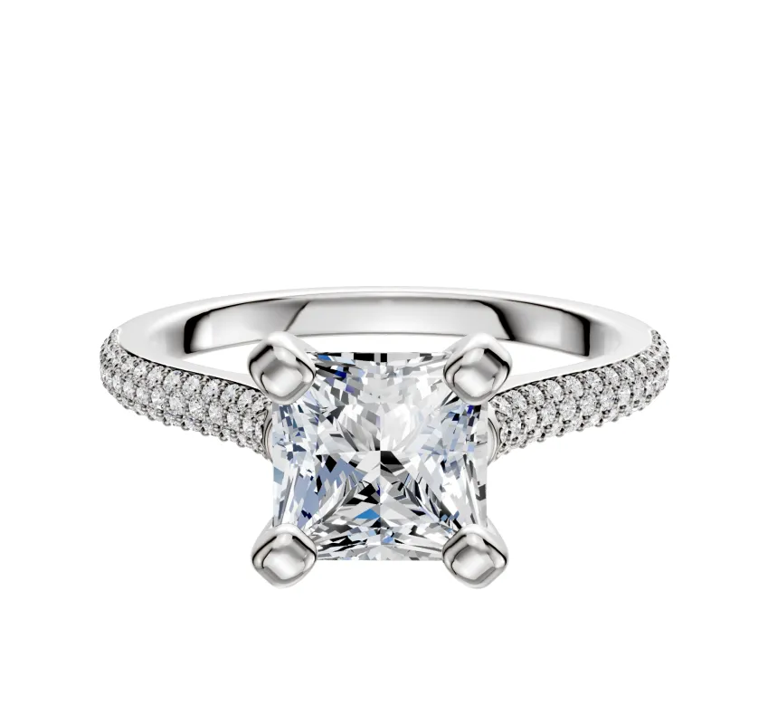 Platinum 4 Prong Cathedral Dome 3-Row-Pave 2.0mm Engagement Ring sold by Promise By Effy